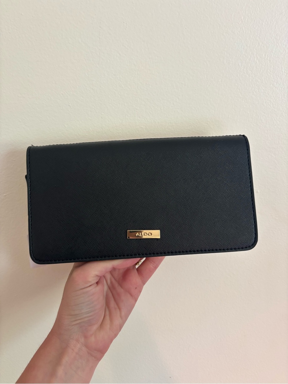 Brand New Aldo Black & Nude Back Galumpi Flap Wallet with Gold Accent